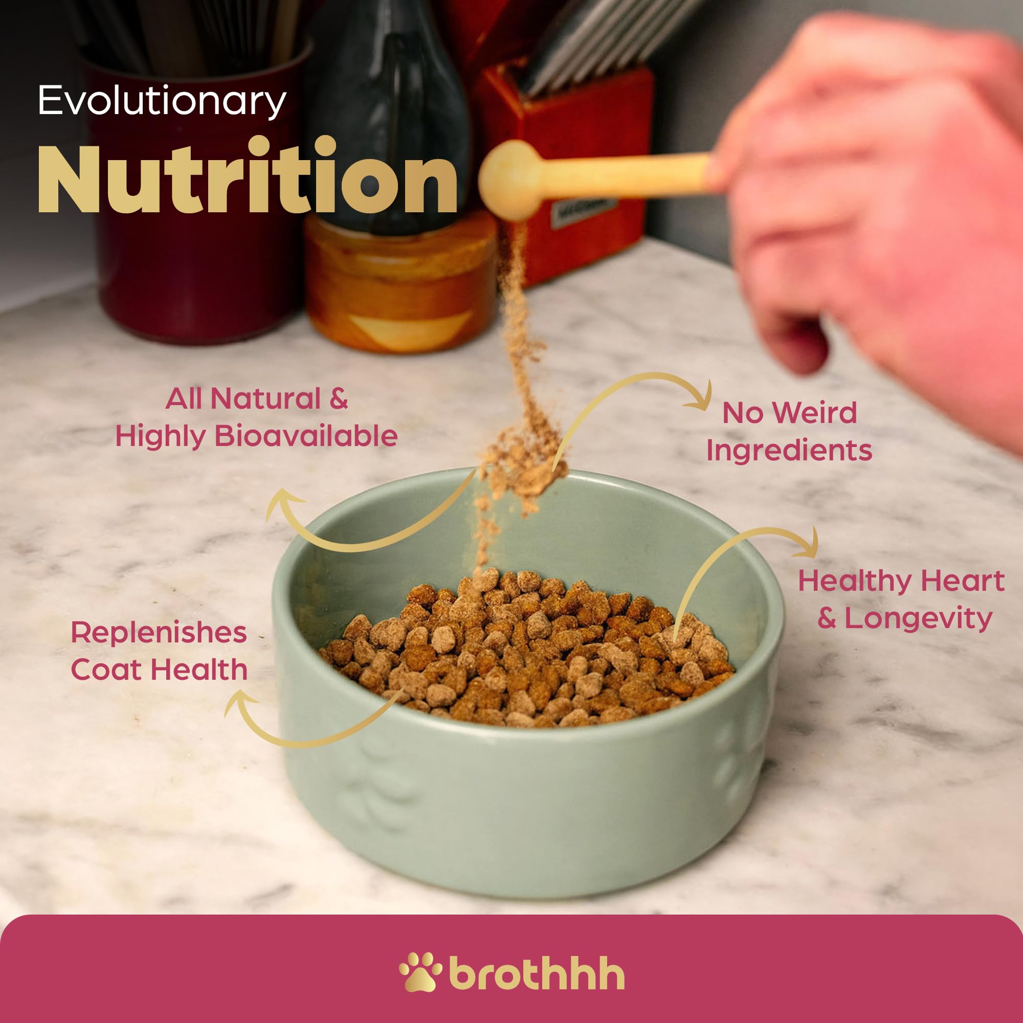 brothhh saupoudré sur croquettes pour améliorer appétence et saveur du repas