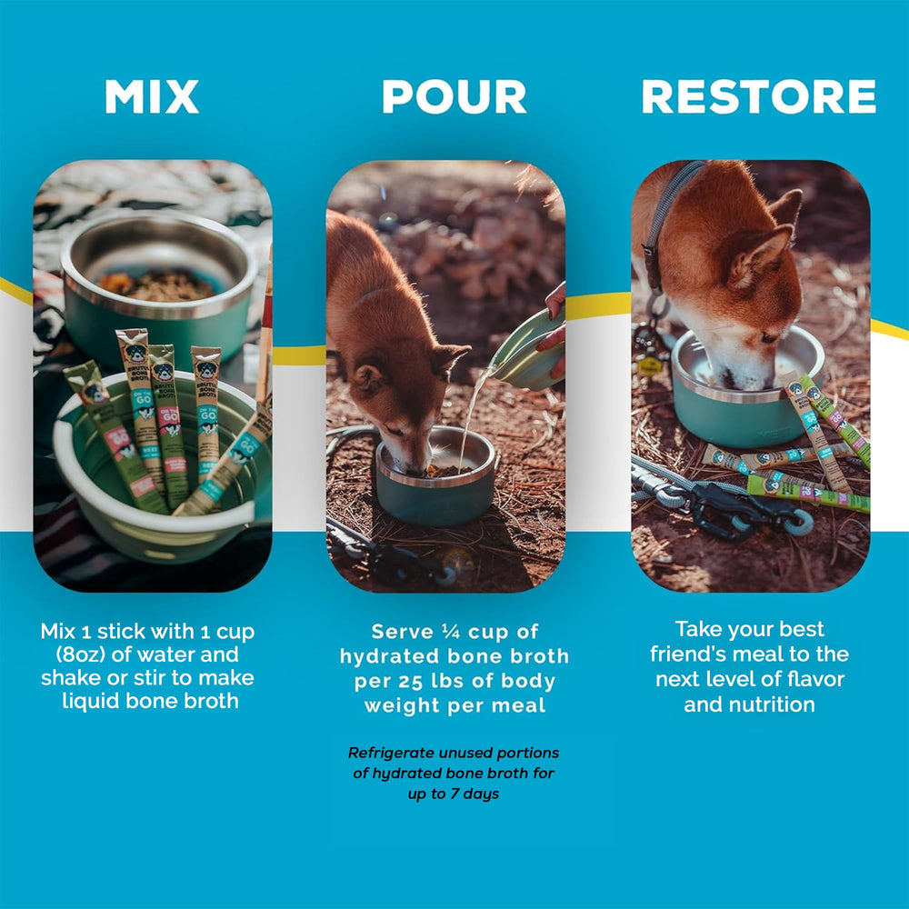Brutus Bone Broth mélangé dans un bol offrant une sauce nutritive pour croquettes