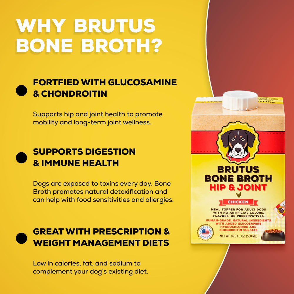 Brutus Bone Broth pack de six bouteilles montrant quantité pratique pour familles