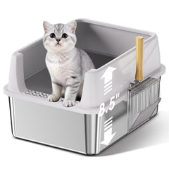 Bsemax bac à litière inox face avant montrant design durable et hygiénique