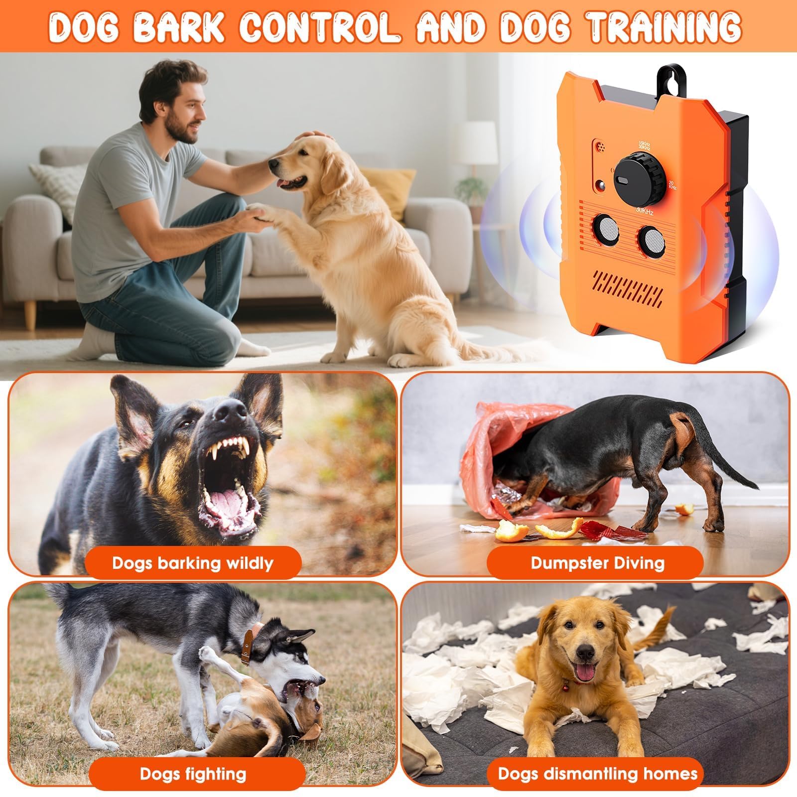 Bsemax installé dans un jardin avec chien se calmant, réduction des aboiements