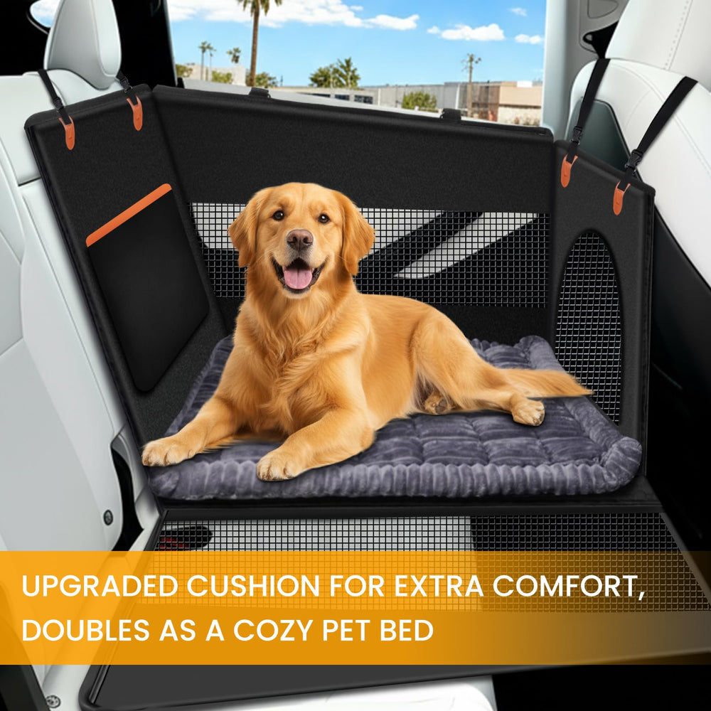 Buatis installé sur la banquette arrière pour voyage sécurisé du chien