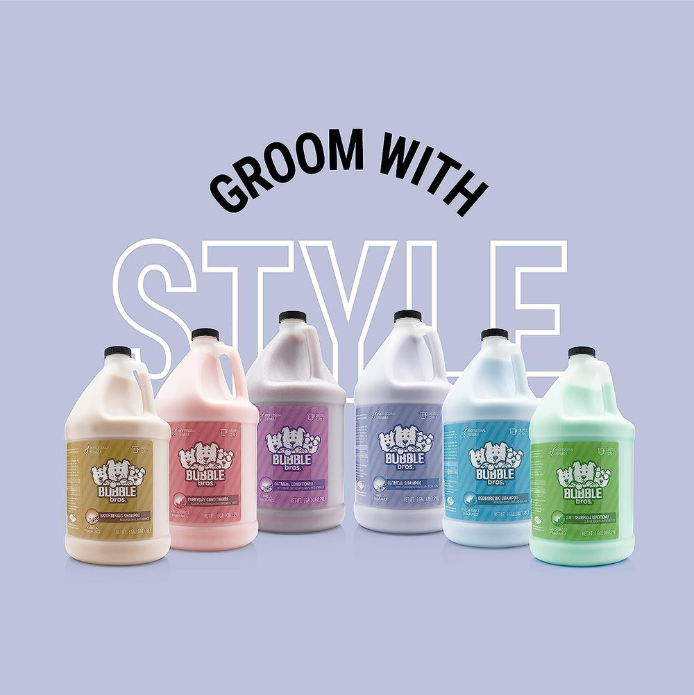 Bubble Bros chien en bain illustrant apaisement et pelage brillant