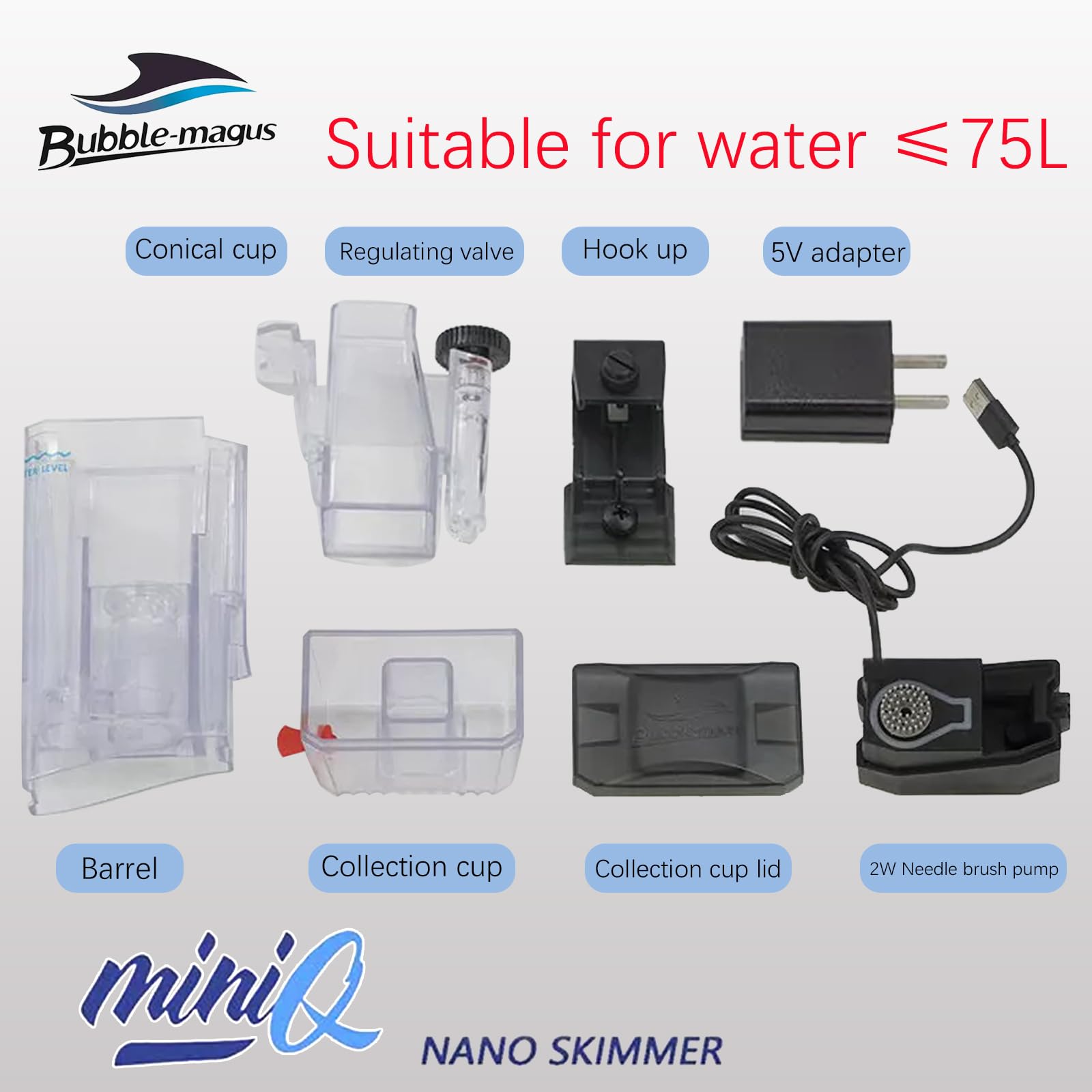 Bubble Magus mini q nano câble USB illustrant alimentation 5V économe