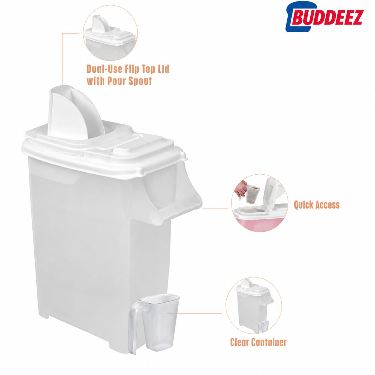 Buddeez en usage avec chien facilitant le remplissage du bol sans gâchis