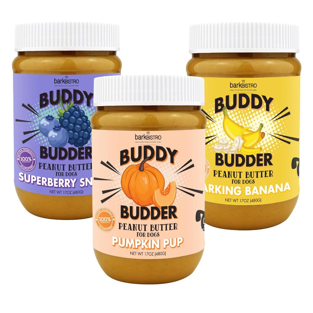 BUDDY BUDDER pack trio face avant montrant trois pots et emballage, confiance de qualité