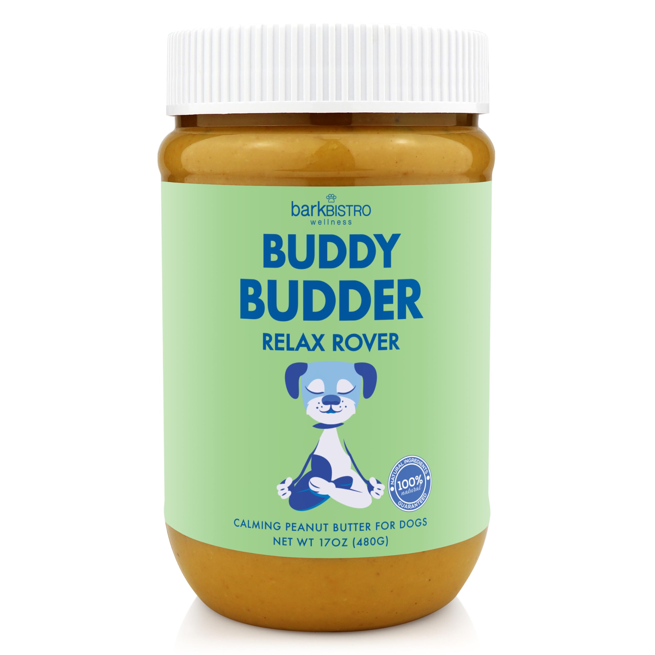 BUDDY BUDDER pot Relax Rover vue avant montrant l’étiquette et le format 17oz, rassurant