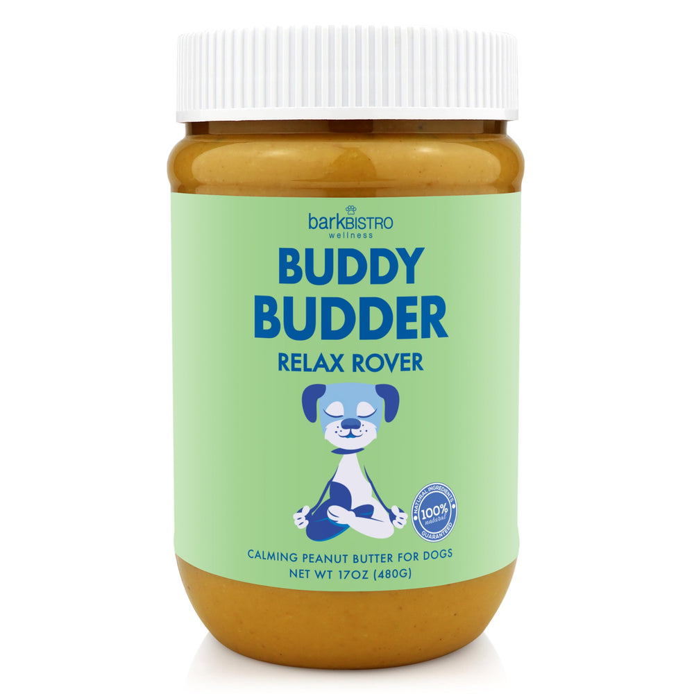 BUDDY BUDDER pot Relax Rover vue avant montrant l’étiquette et le format 17oz, rassurant