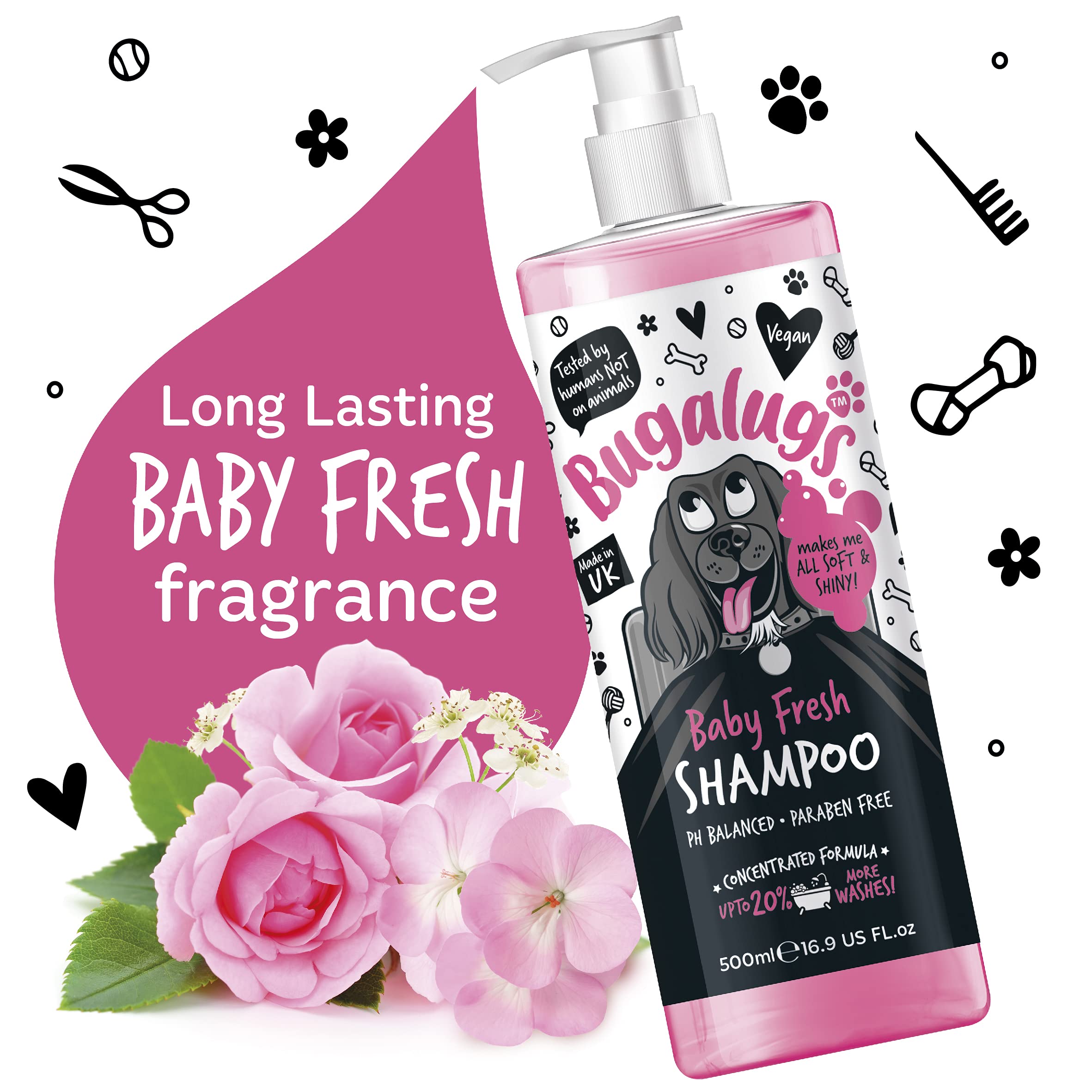 BUGALUGS chien en cours de lavage avec mousse protégeant la peau sensible