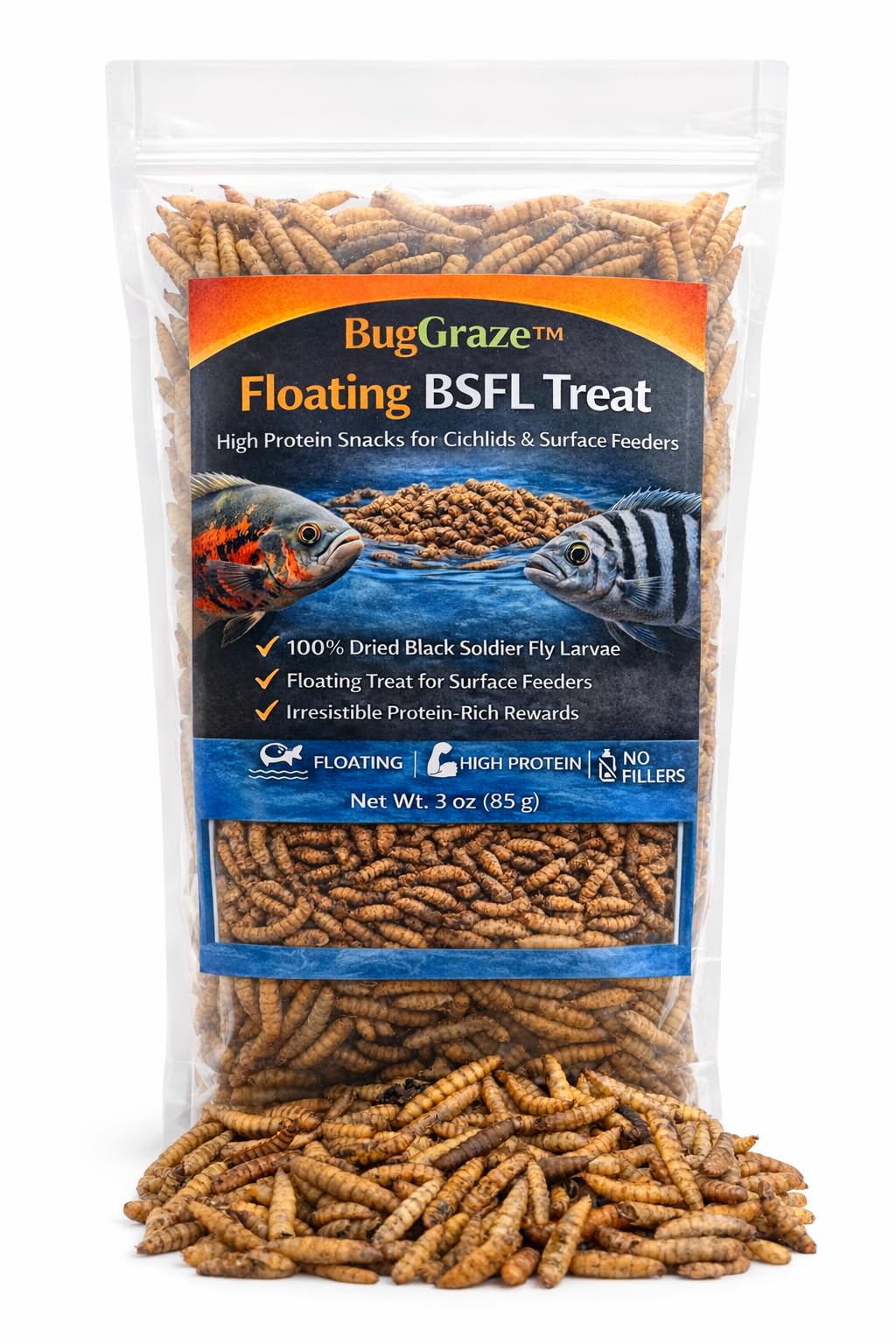 BugGraze emballage avant montrant format 3 oz et bénéfice nutritionnel
