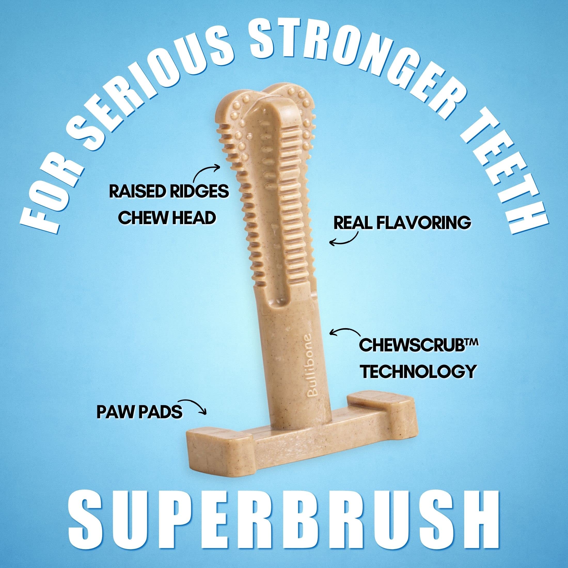 Chien de grande race mastiquant un Bullibone SuperBrush pour réduire plaque et stimuler mastication