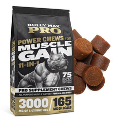 Bully Max emballage avant montrant le sachet de 75 chews pour construction musculaire