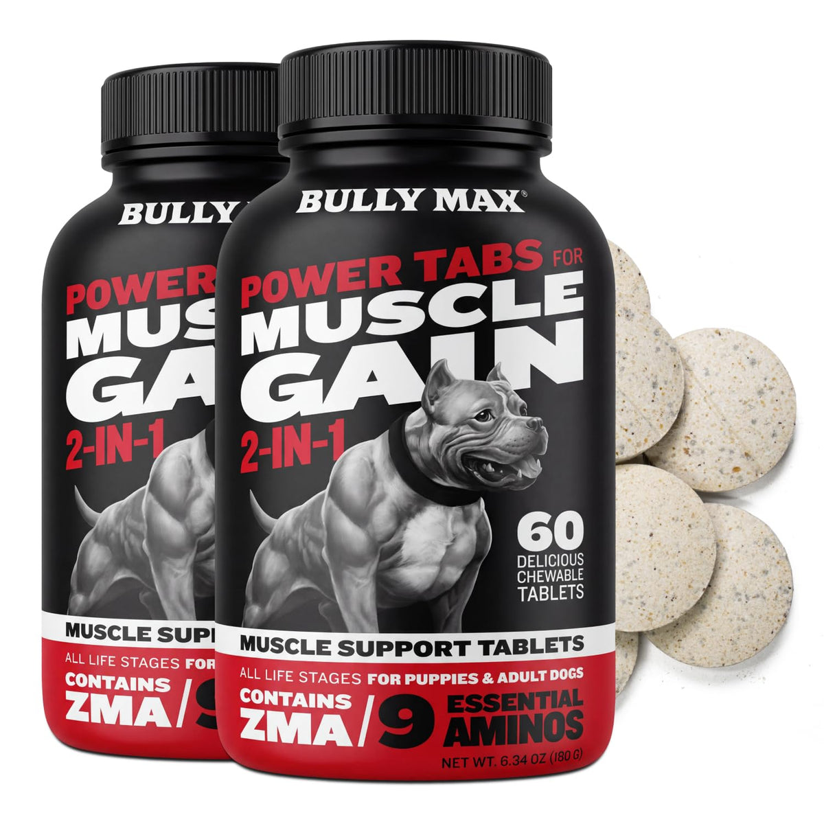 Bully Max emballage avant montrant les deux flacons et bénéfice complément nutritionnel