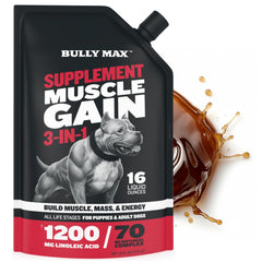 Bully Max face de l'emballage 16 oz montrant l'étiquette et bénéfice tonus