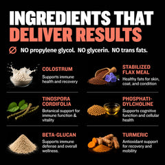 Bully Max liste des ingrédients avec probiotiques, colostrum et vitamines visibles