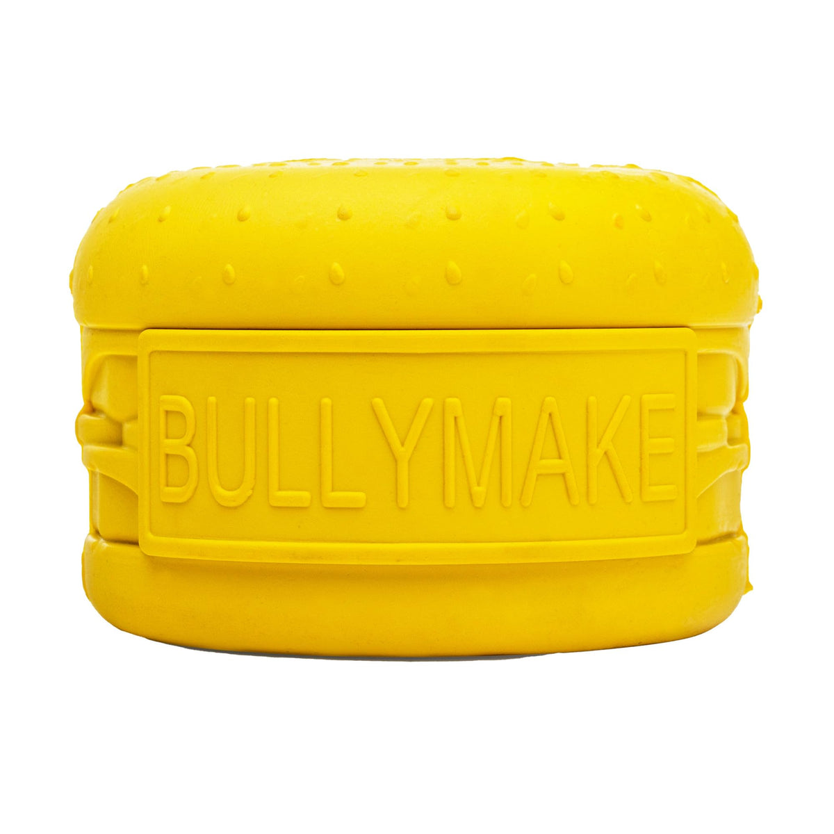 BULLYMAKE vue avant du jouet cheeseburger durable, capte l’attention