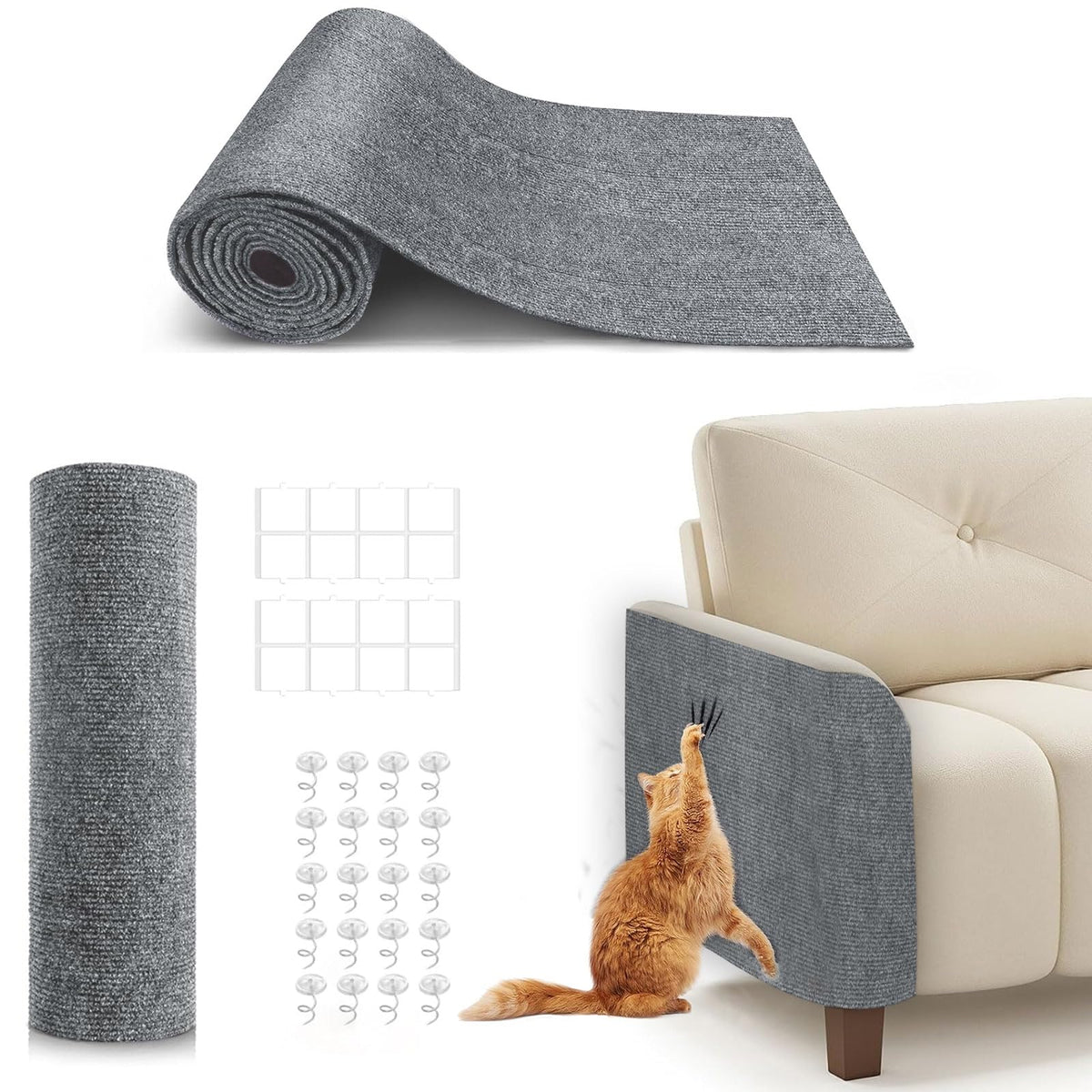 BumaiGo tapis face avant gris montrant large couverture et protection meubles