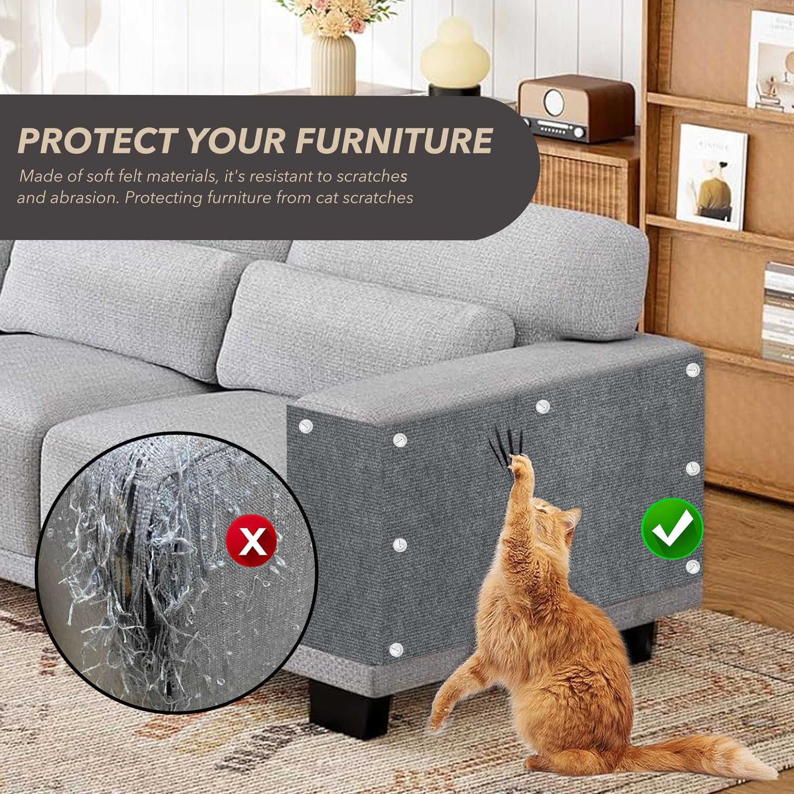BumaiGo tapis posé sur un canapé utilisé par un chat pour protéger accoudoir