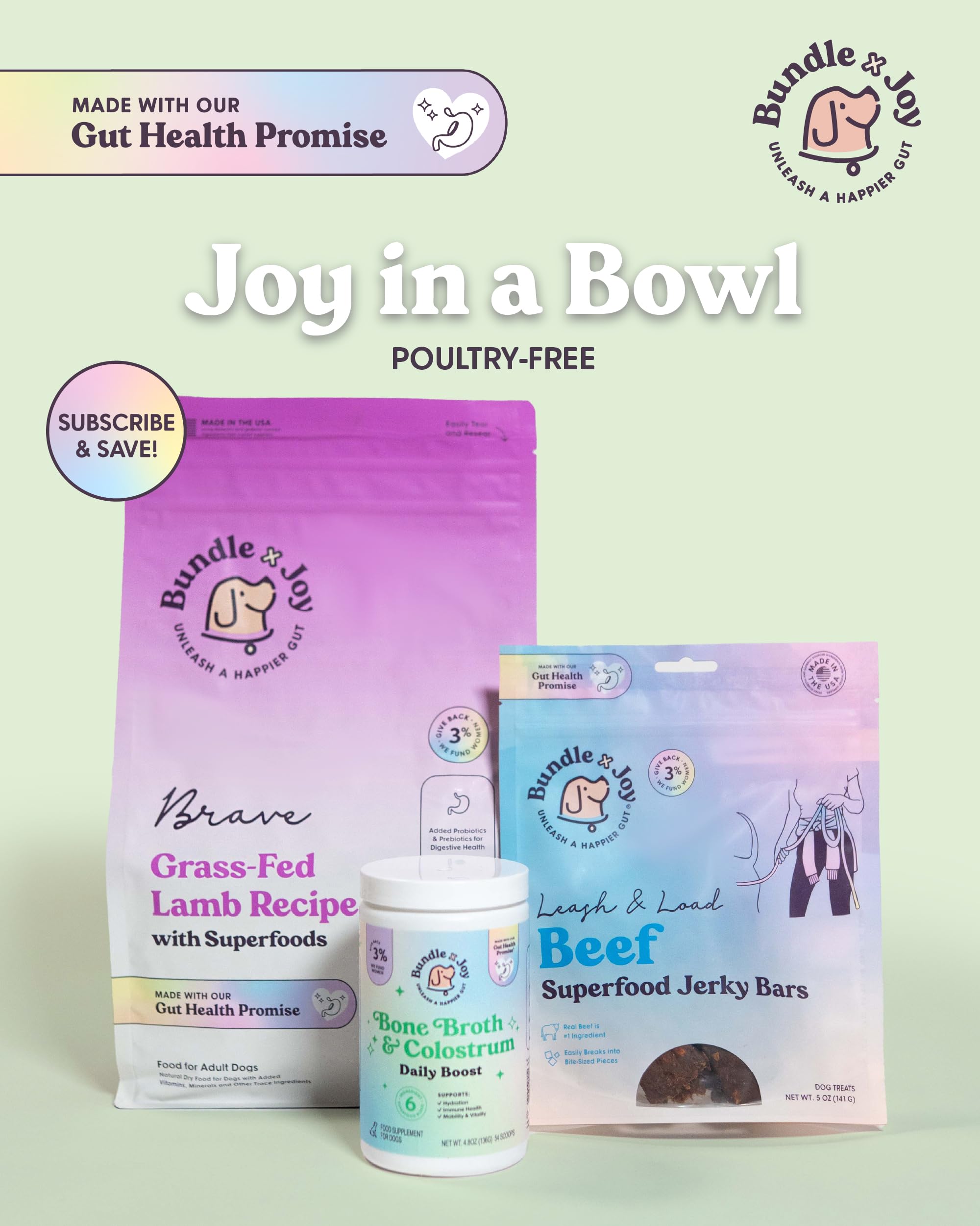Bundle x Joy packaging affichant 54 servitudes et fabrication USA
