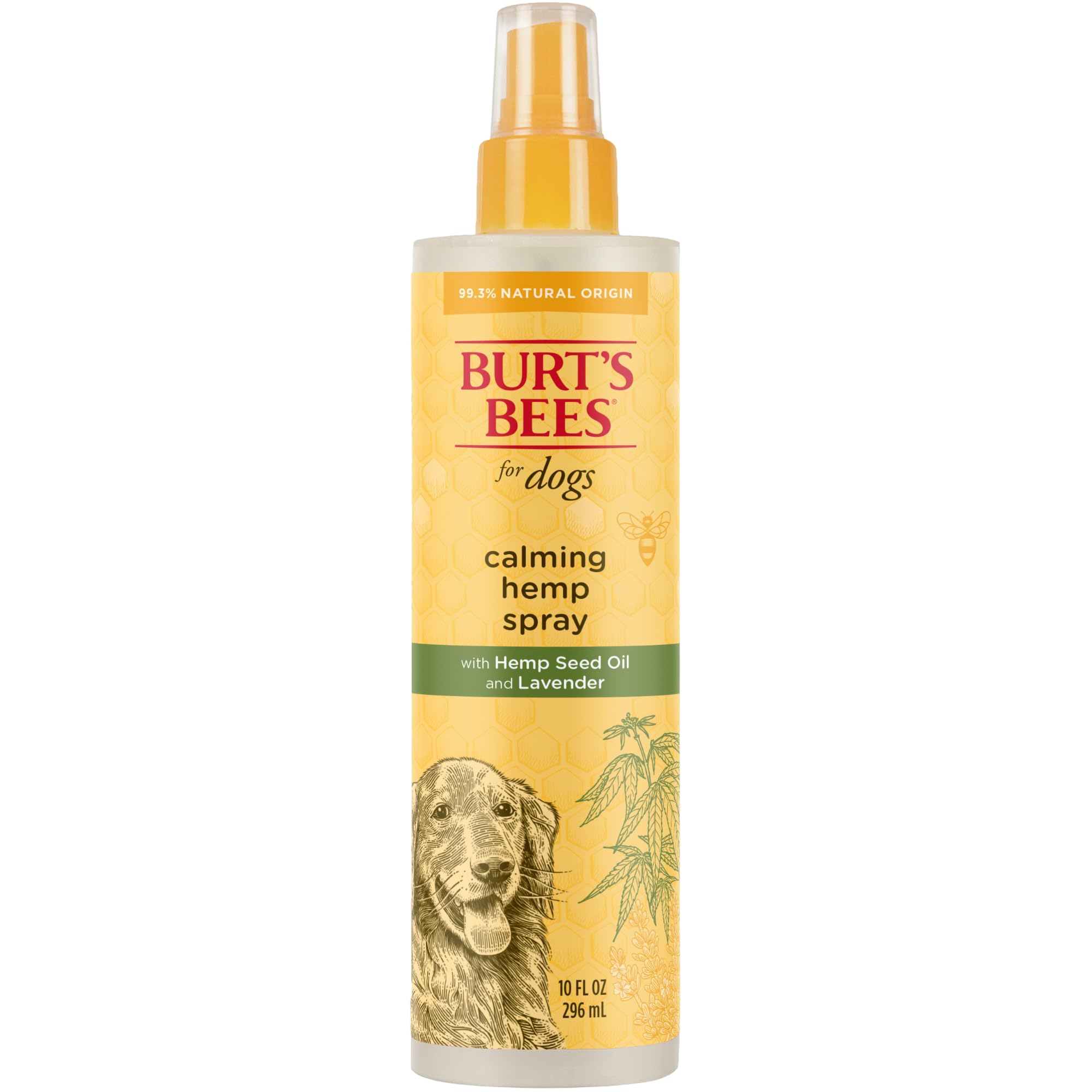 Burt's Bees for Pets emballage frontal montrant le spray calmant et volume 10 fl oz