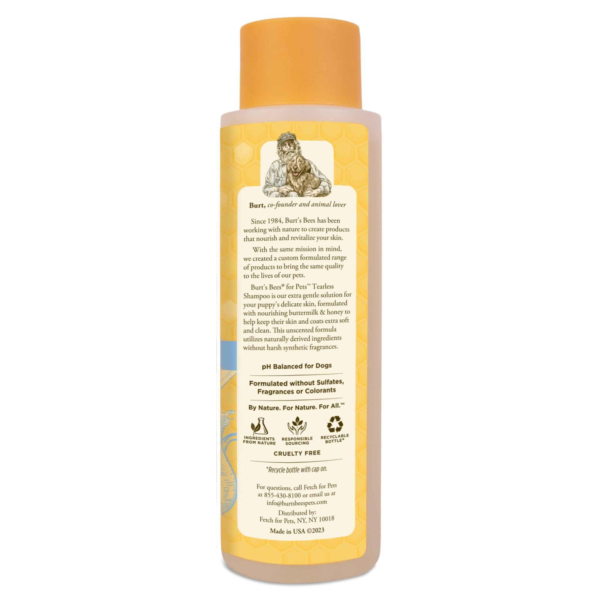 Burt's Bees for Pets étiquette lisible listant ingrédients naturels et sécurité