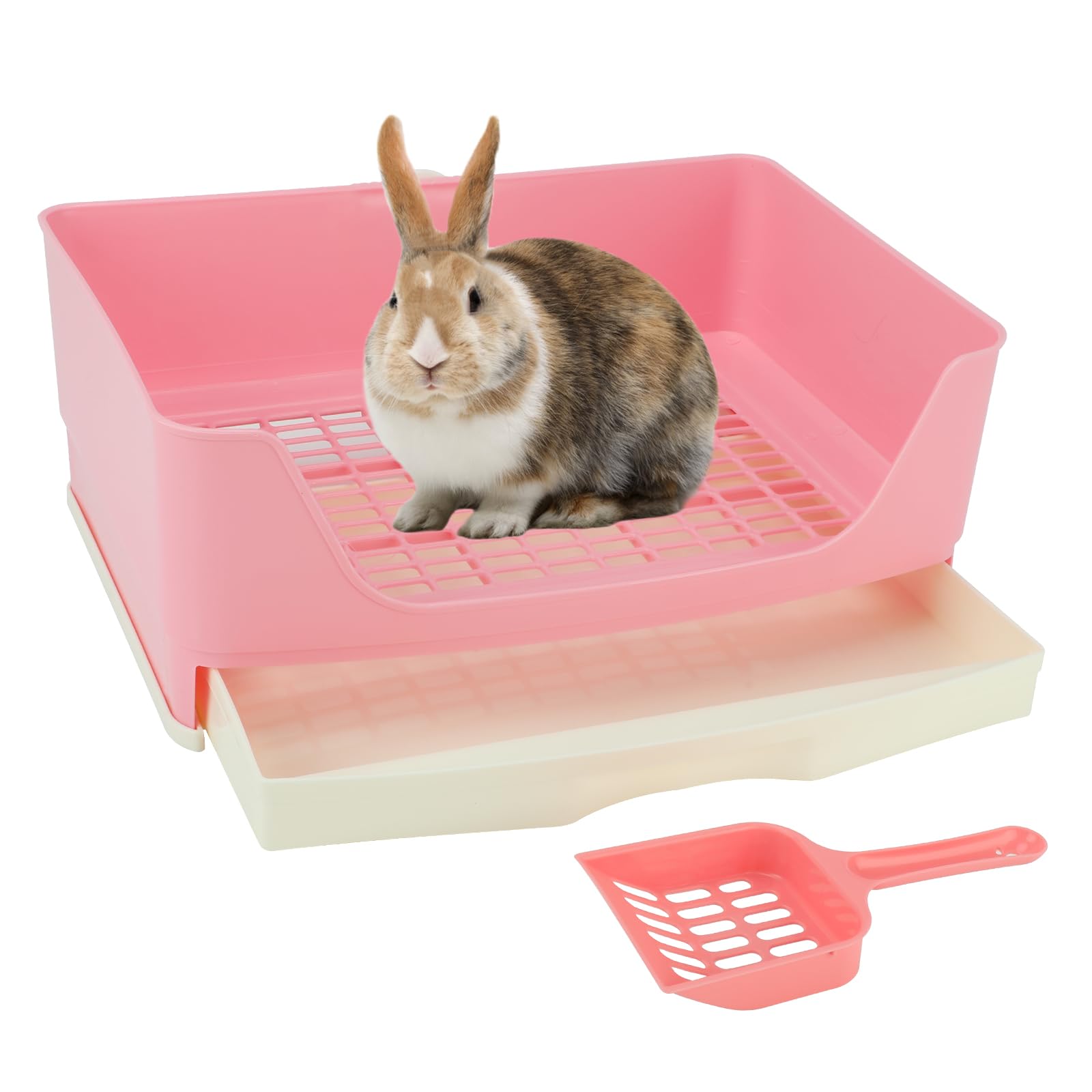 BWOGUE bac litière face avant rose montrant espace confortable pour lapin
