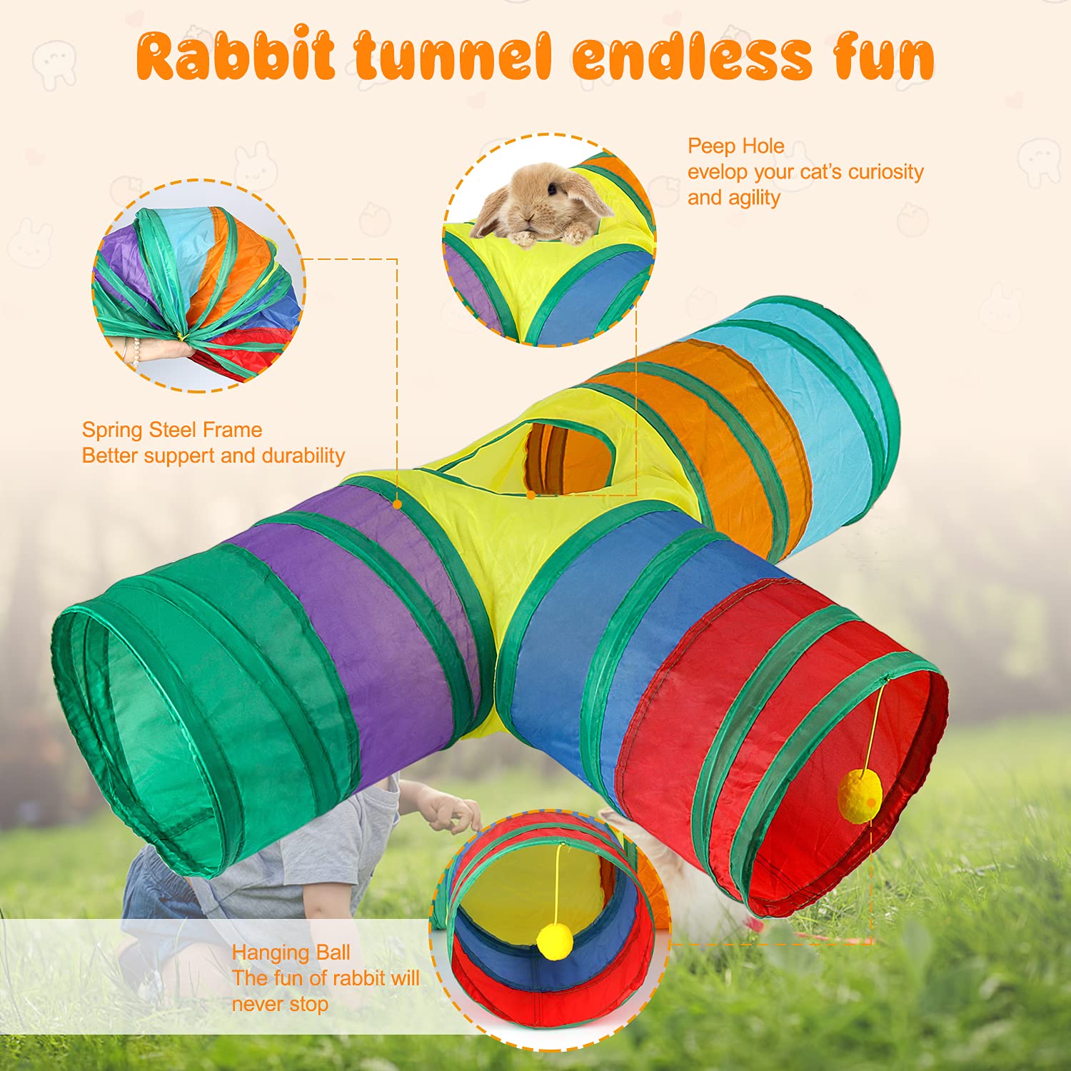 BWOGUE tunnel en usage par un lapin, favorise cachette et repos.