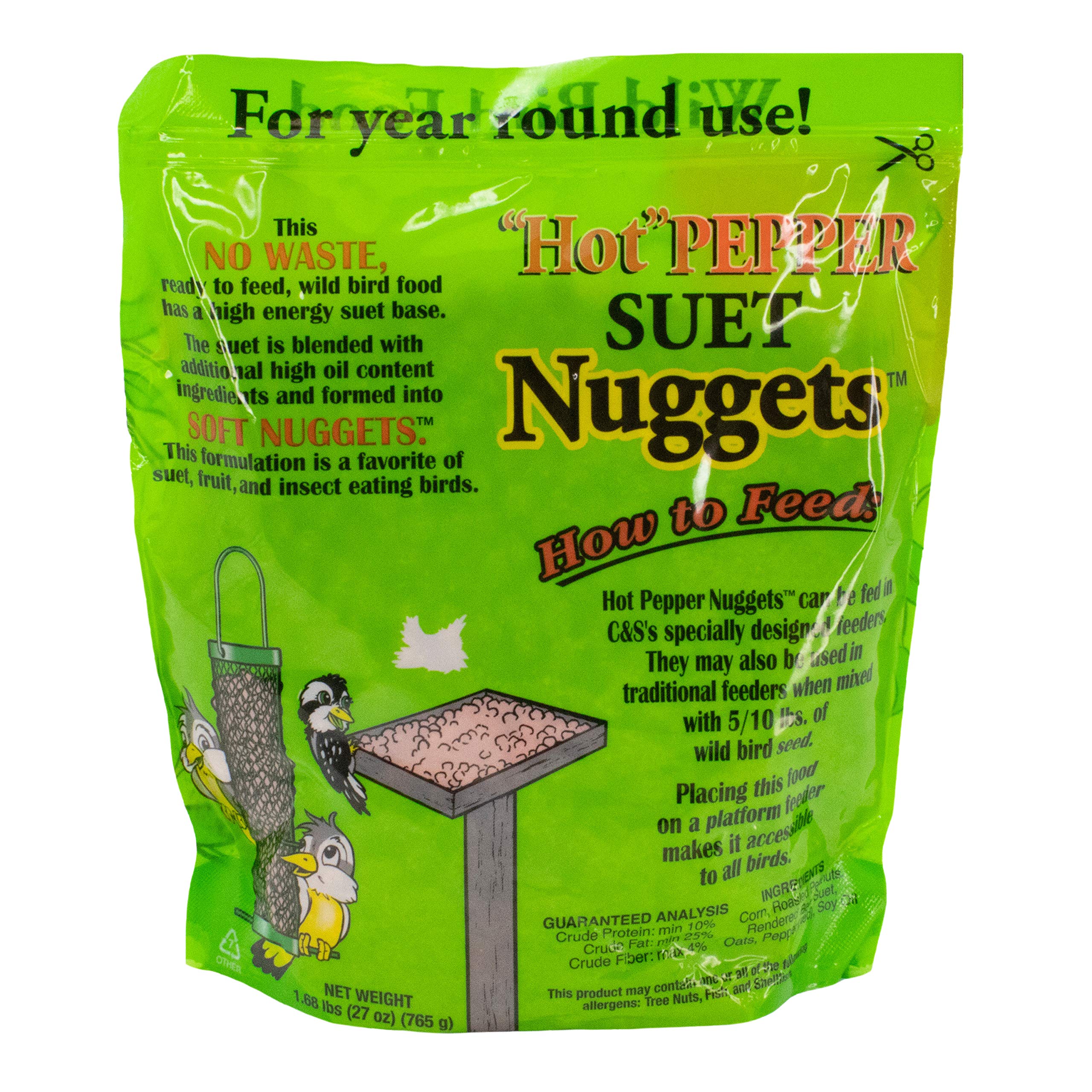 C&S nuggets déposés sur plateau, attirant plusieurs oiseaux