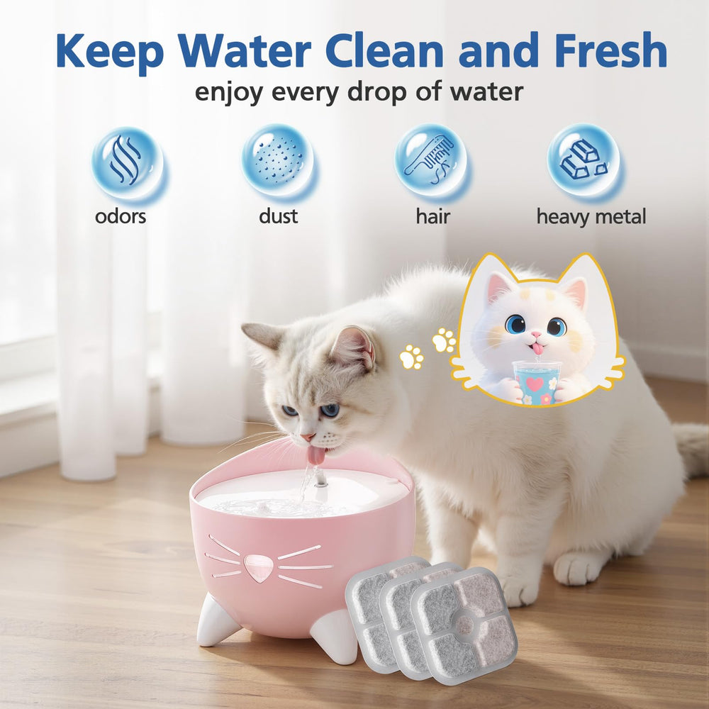 Caehomly fontaine Catit PIXI en bleu, vert, rose et blanc montrant compatibilité