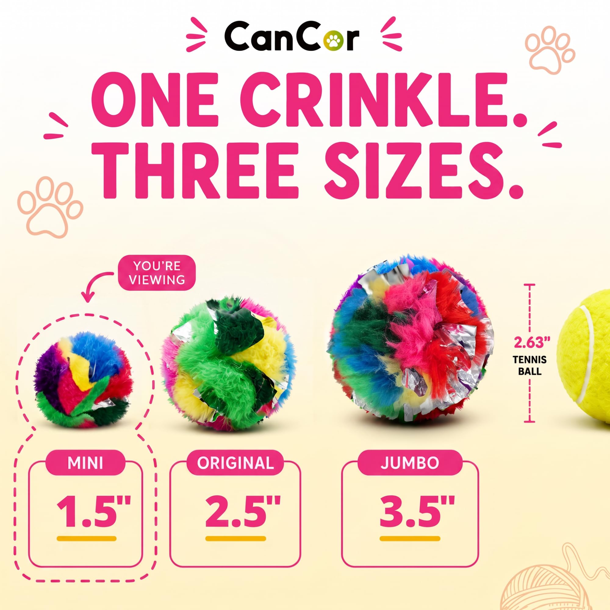 Cancor Innovations balle tenue dans la main, montre la taille idéale pour chaton
