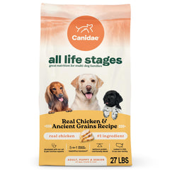 CANIDAE vue frontale du sachet 27 lb montrant la marque et bénéfice nutritionnel