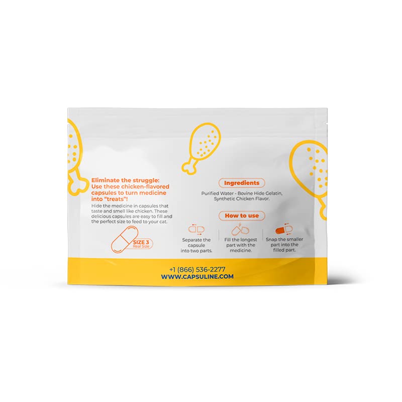 Capsuline PetCaps étiquette affichant certificats sans gluten et non-OGM