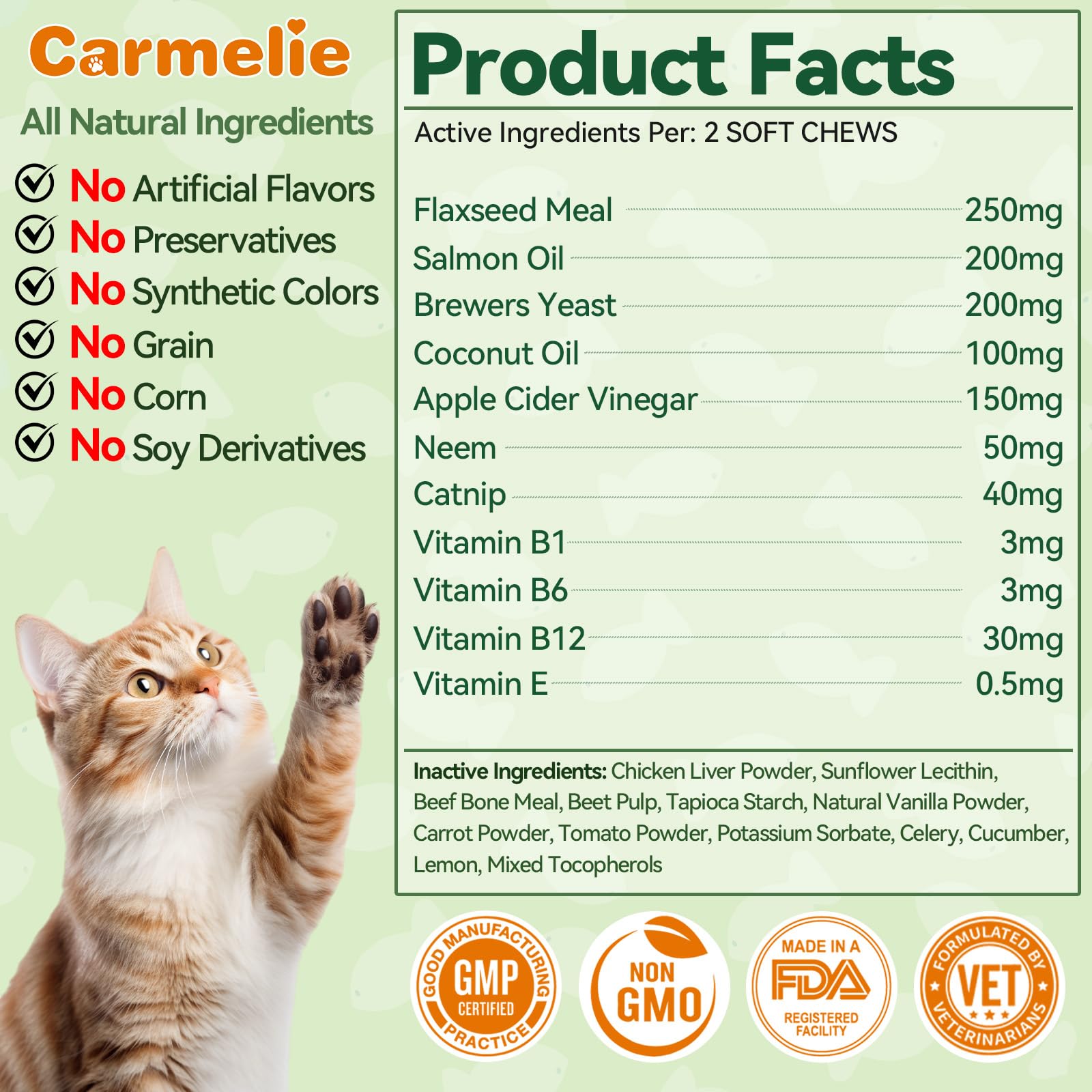 Carmelie usage intérieur chat tranquille réduction du stress parasitaire