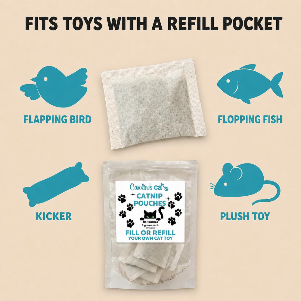 Caroline's Cats pile de dix sachets scellés pour recharges faciles et stockage pratique