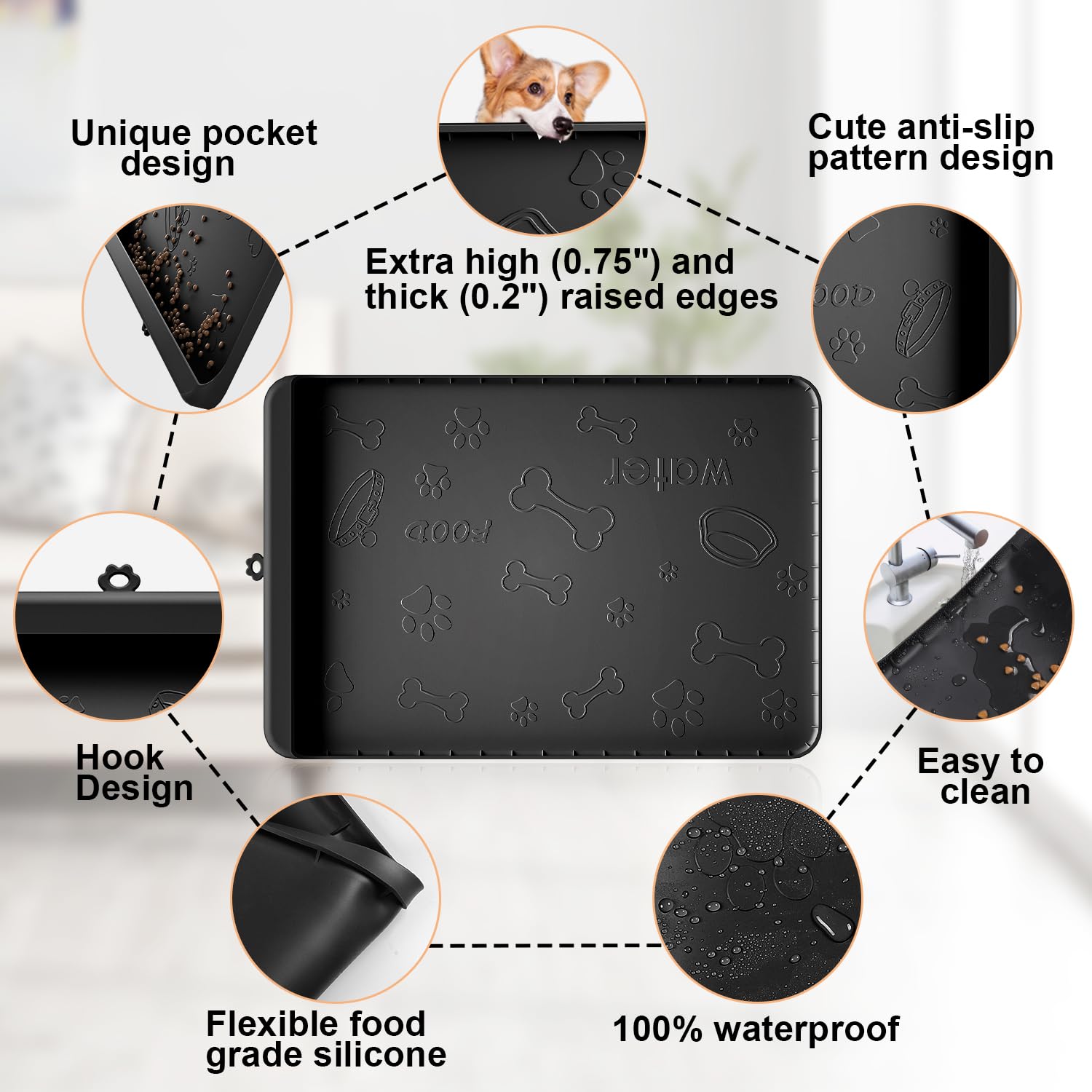 Carry360 tapis en usage avec gamelles protégeant duau et nourriture