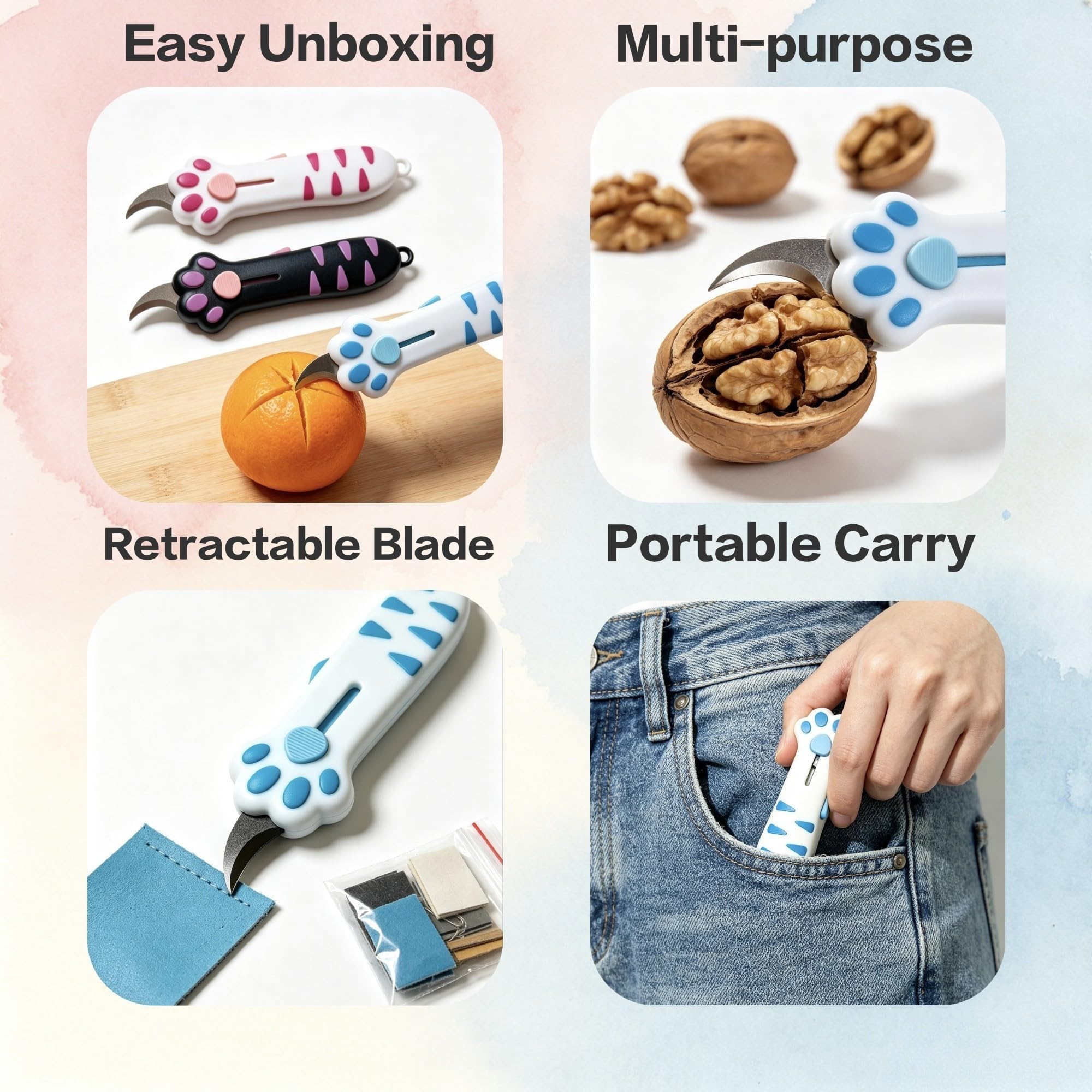 Cat Paw Box Cutter comparaison taille dans la main pour dimension portable