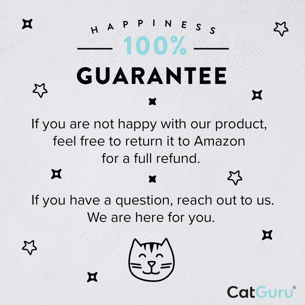 CatGuru étiquette de la gamelle affichant brevet et garantie de satisfaction