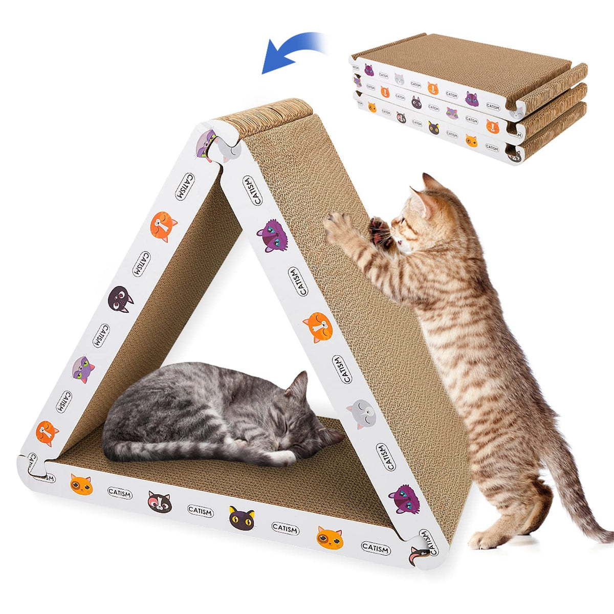 CATISM grattoir triangle vue avant, stable et attrayant pour chat