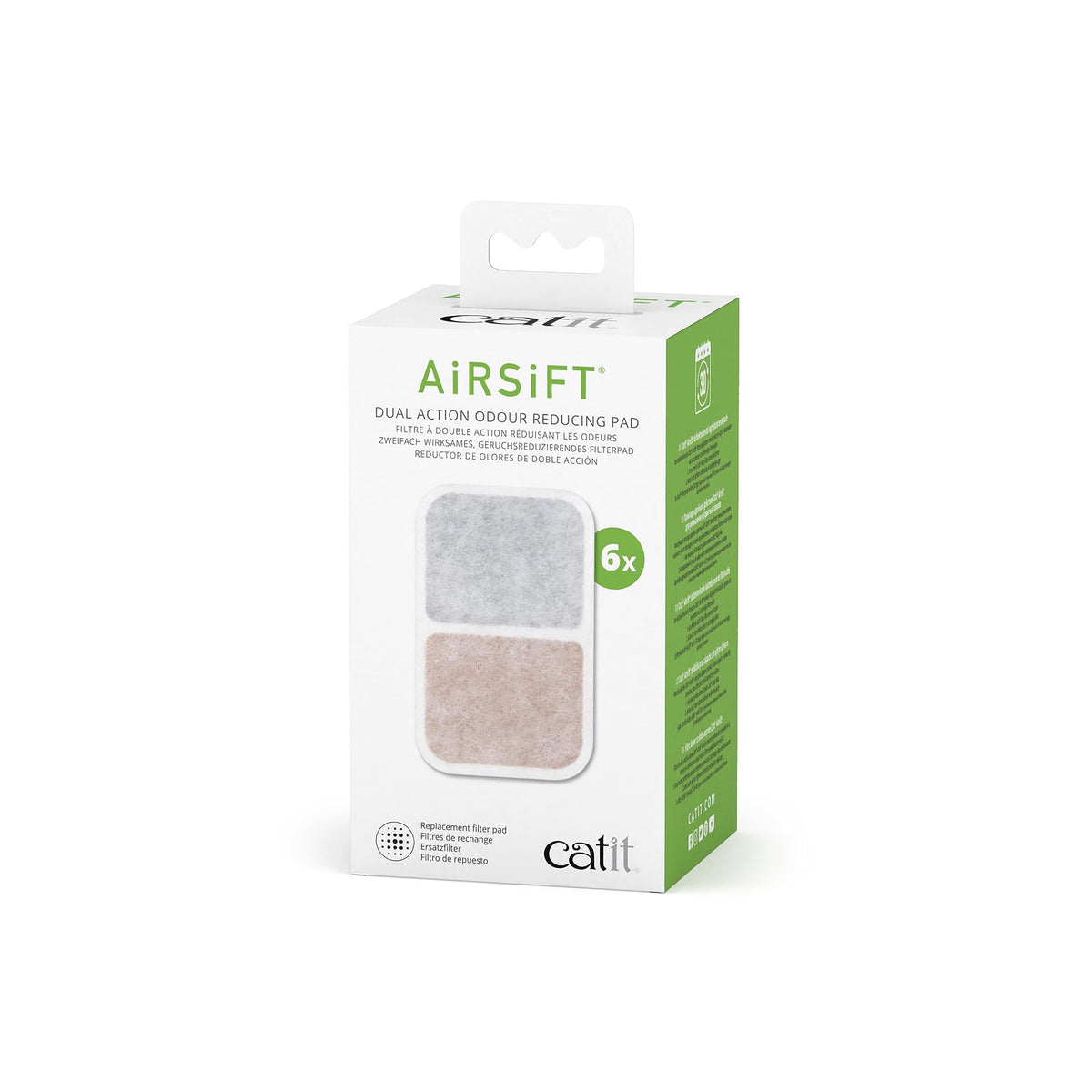 Catit emballage recto montrant le pack de 6 tampons et gain de confort