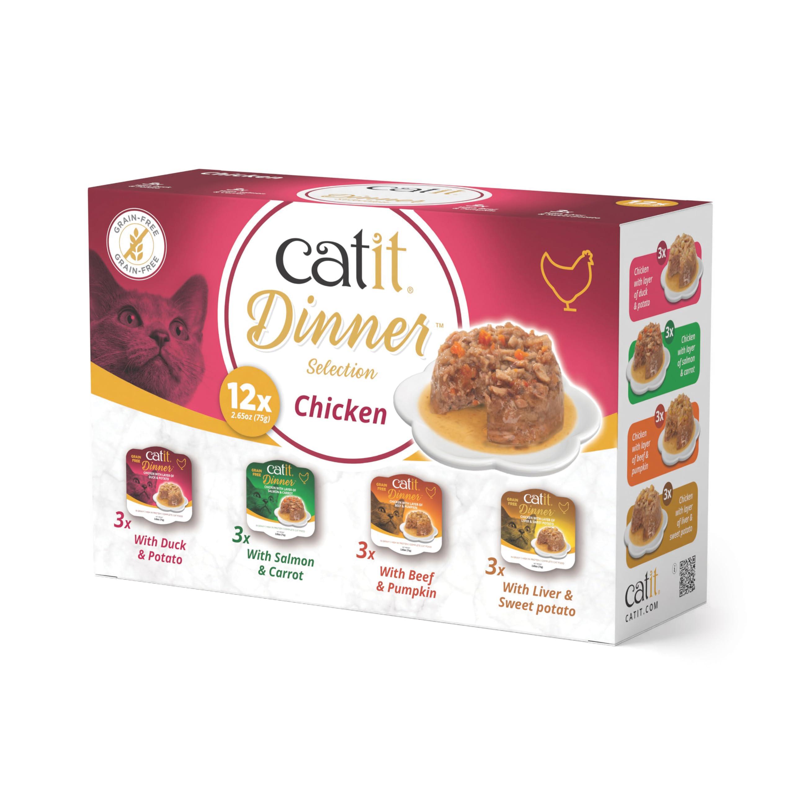 Catit emballage avant multipack poulet montrant portions pratiques et fraîcheur