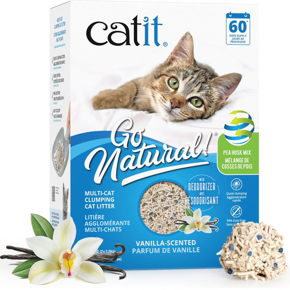 Catit emballage avant montrant la litière hybride et ses bénéfices