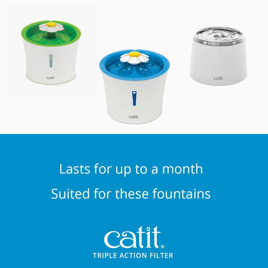 Catit filtre dans une cuisine moderne près d'une fontaine, encourage hydratation du chat
