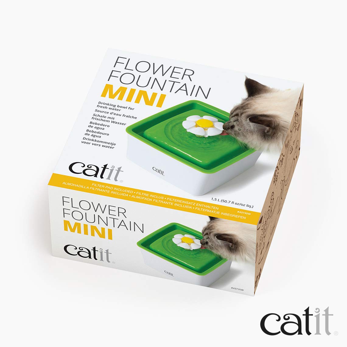 Vue de profil Catit mini flower illustrant hauteur adaptée au sol