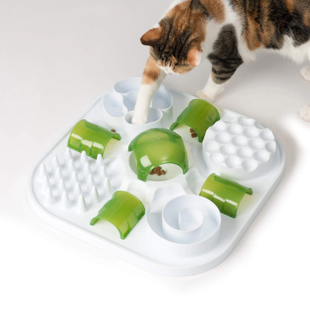 Chat utilisant Catit Play pour extraire des croquettes stimulant l'instinct de chasse