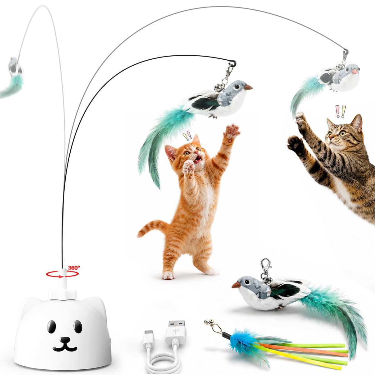 CATPICK vue frontale du jouet et emballage montrant l'équipement et l'usage