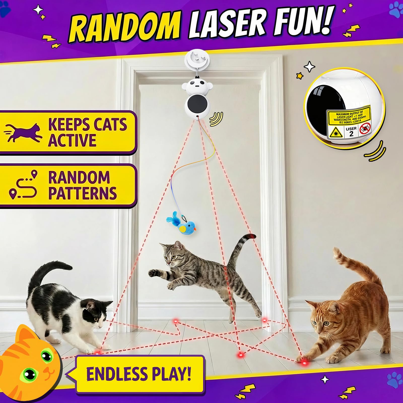 Catpick joy chat sautant et jouant avec la baguette pour exercice et amusement