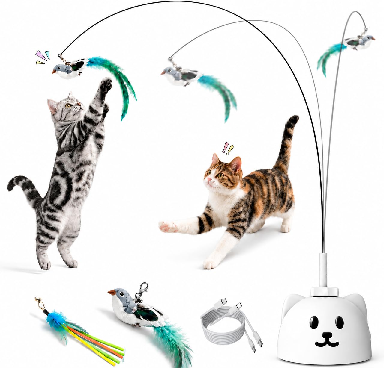 Catpick joy face avant montrant le produit et ses accessoires, attirant l'œil