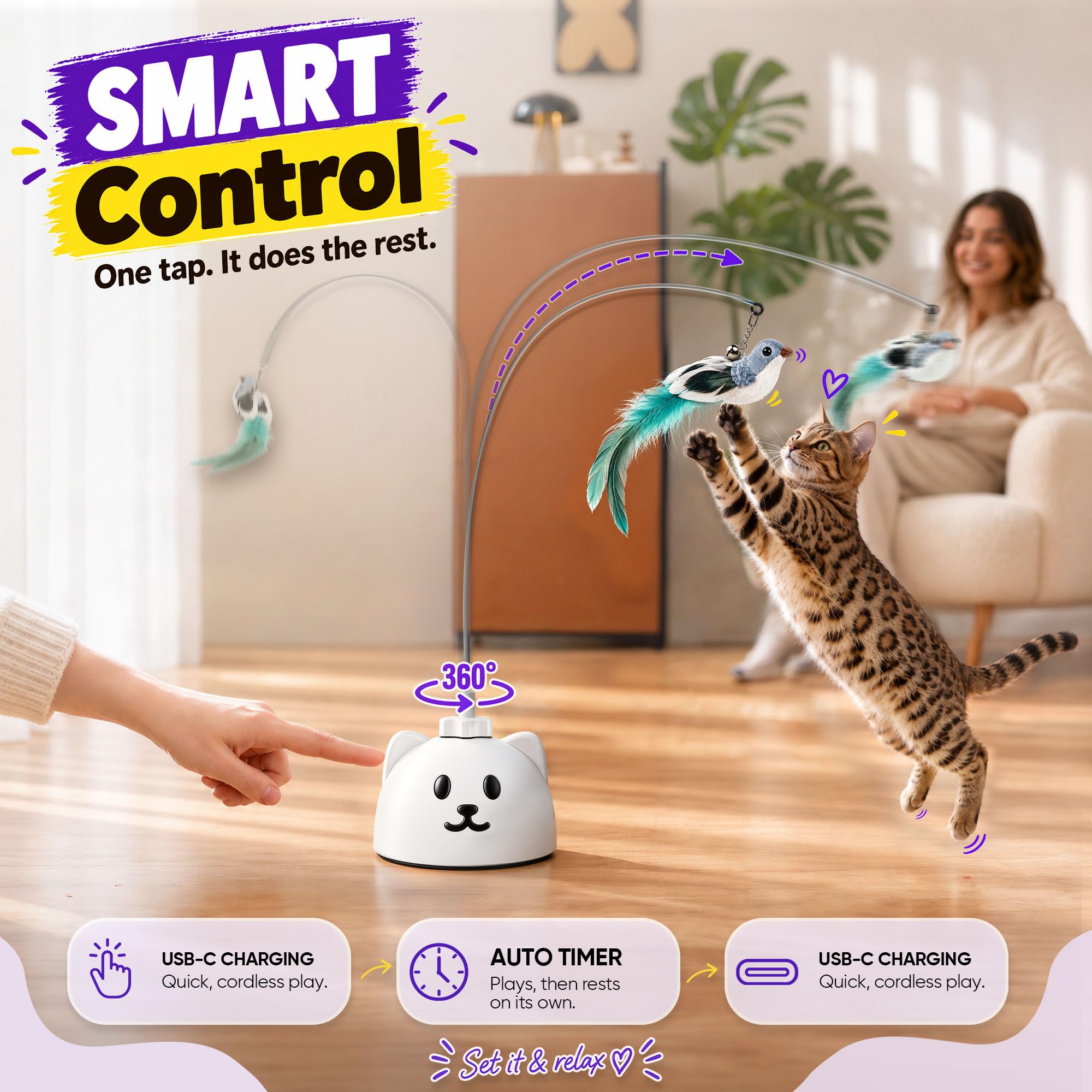 Catpick joy plumes et rubans interchangeables renouvelant l'intérêt