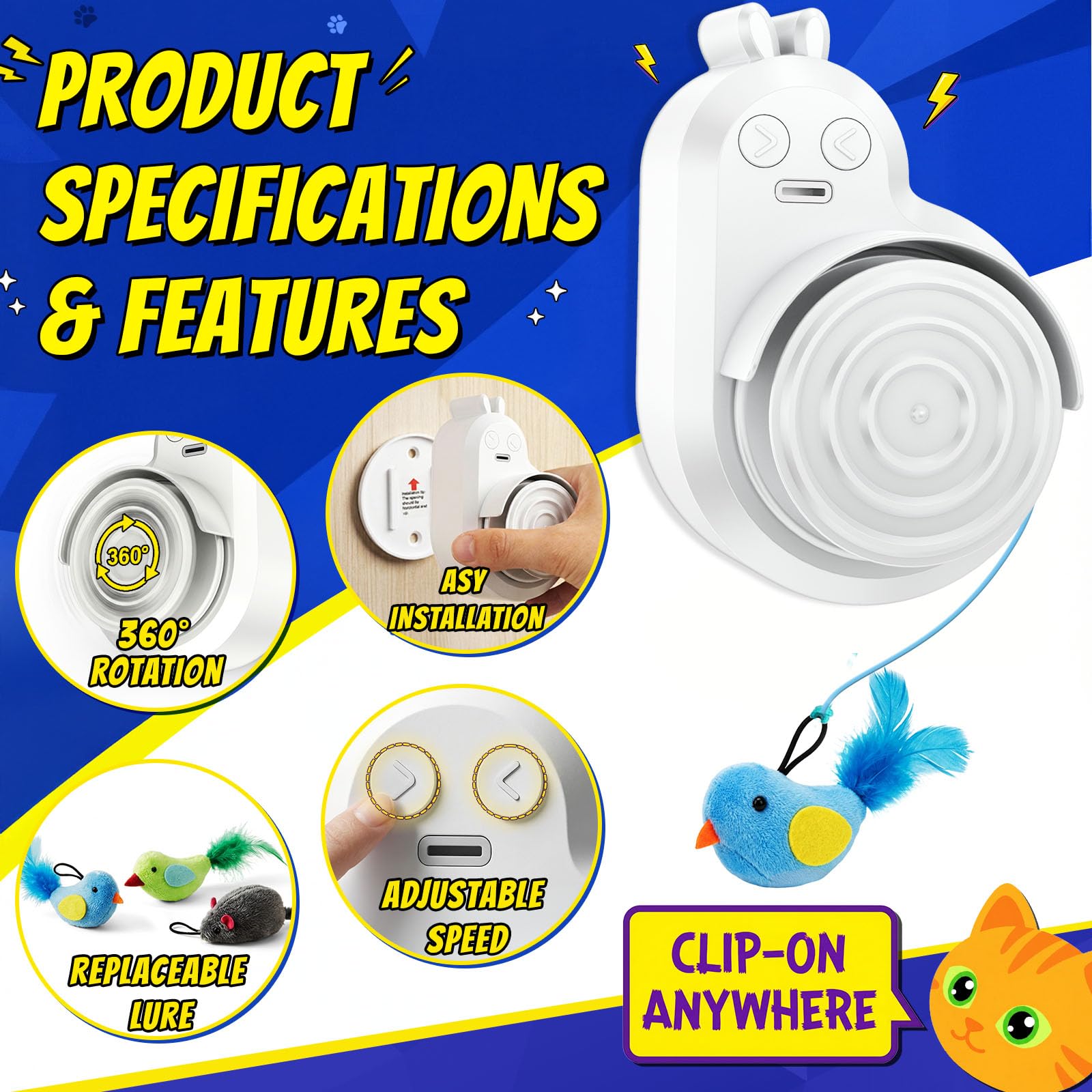 Catpick toy comparaison taille avec une main, Catpick toy portable et facile à déplacer