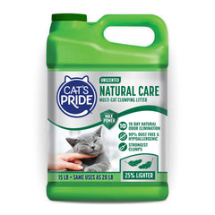 Cat's Pride packaging avant montrant litière légère et bénéfice manipulation facile